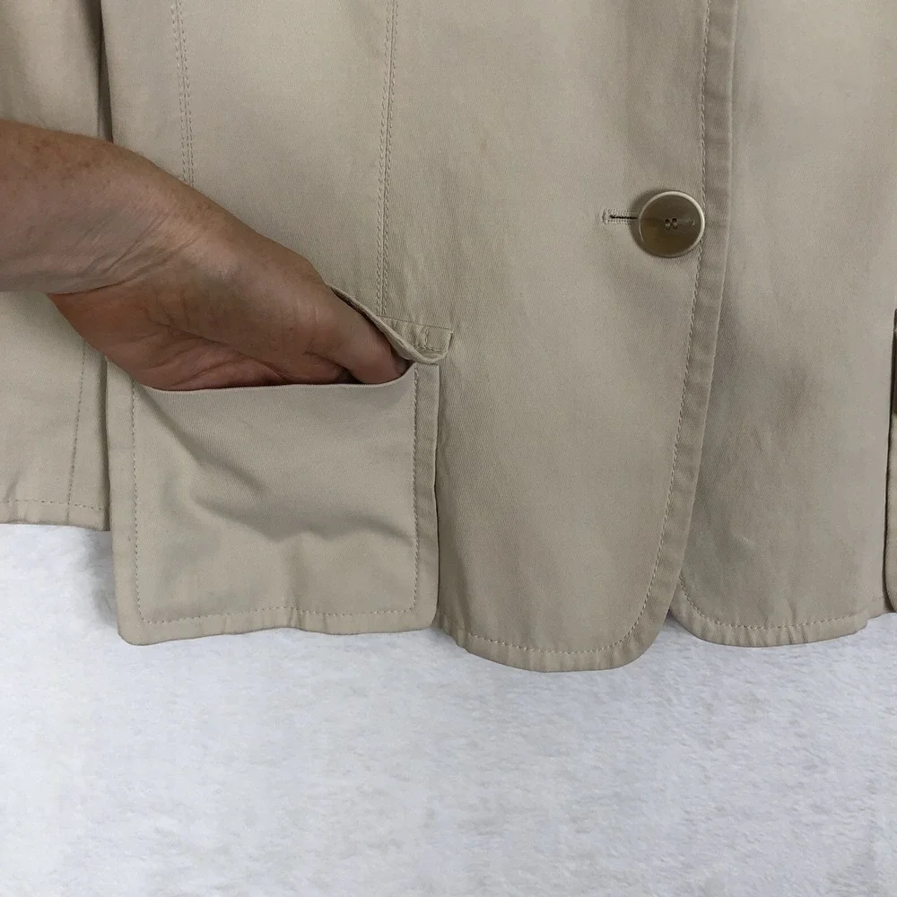 TALBOTS Twill Jacket Women's 10 Khaki 3/4 Sleeve Pockets‎ Two Button Minimalist